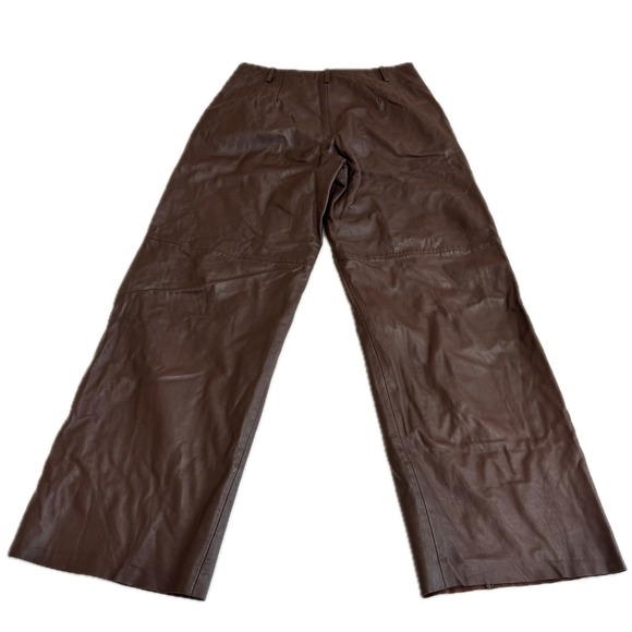 VEDA Pants Women 12 Brown Leather Wide Leg High Rise Trousers - Picture 4 of 10